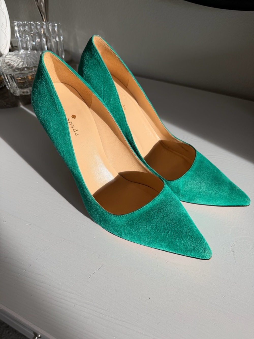 kate spade Licorice Green Suede Pointed-Toe Pumps